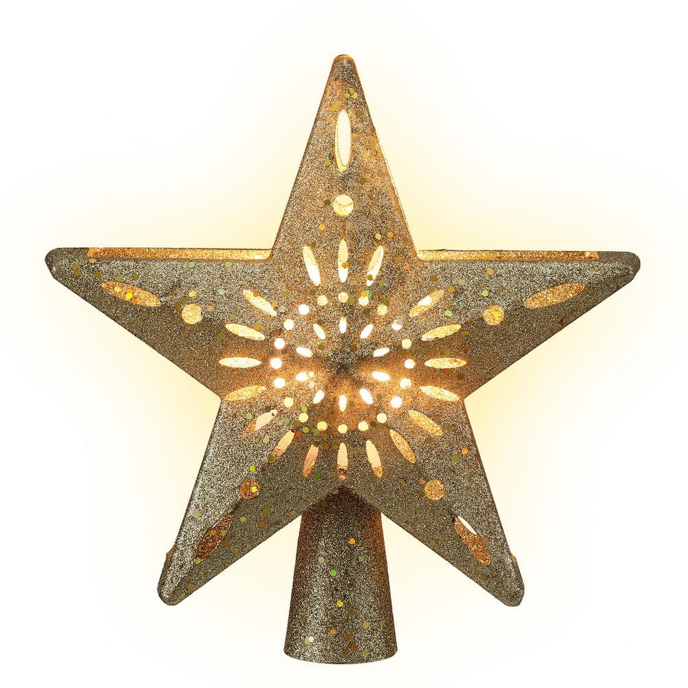 Gold Star Christmas Tree Topper with Snowflake Projector Light – 5M Cable, Adjustable Angle, Safe Transformer - Direct On Sale