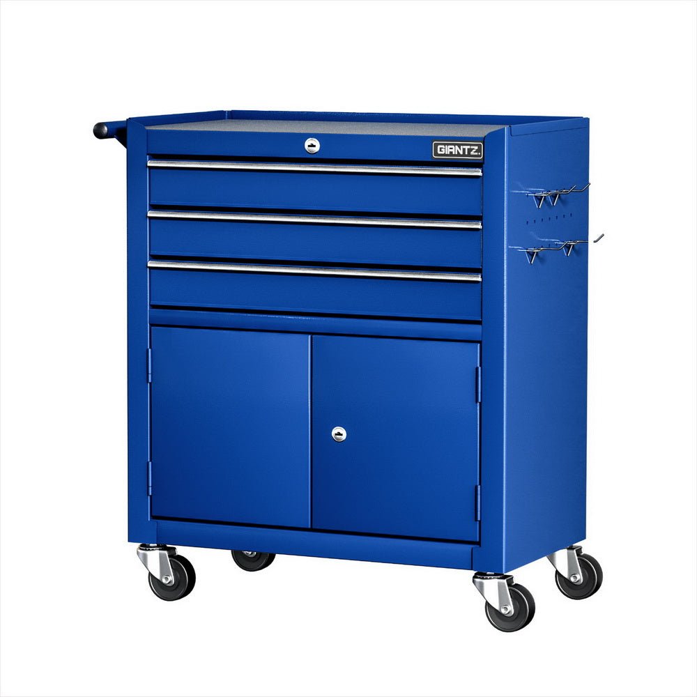 Heavy Duty 3 - Drawer Steel Tool Trolley with Cabinet and Lock – Blue - Direct On Sale