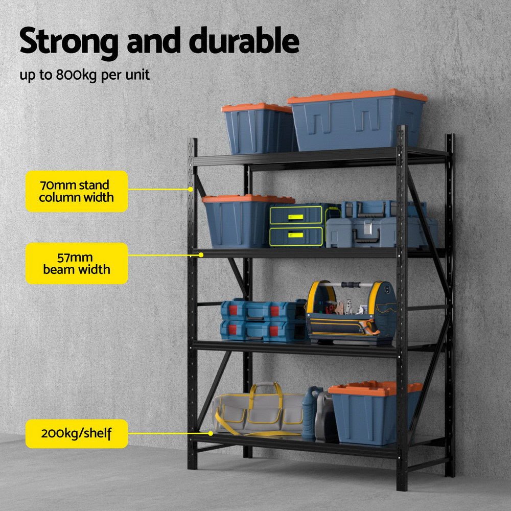 Heavy - Duty 4 - Tier Storage Rack 2Mx1.5M Garage Shelving Warehouse Rack Industrial Shelving Black - Direct On Sale