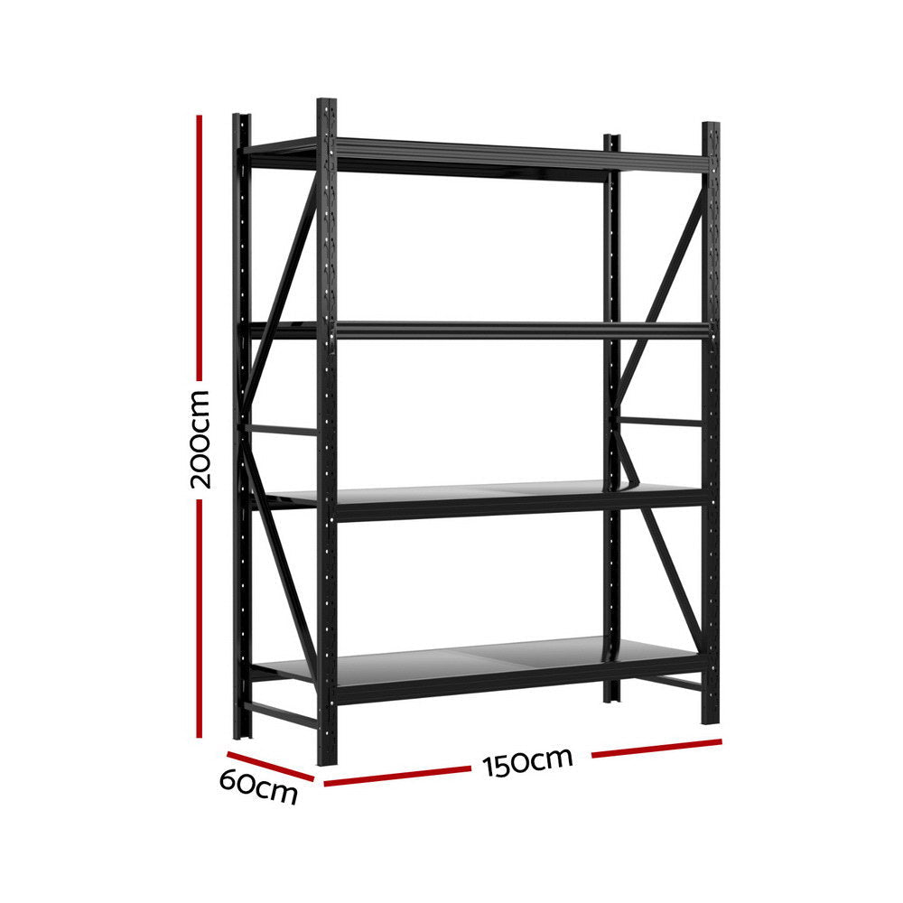 Heavy - Duty 4 - Tier Storage Rack 2Mx1.5M Garage Shelving Warehouse Rack Industrial Shelving Black - Direct On Sale