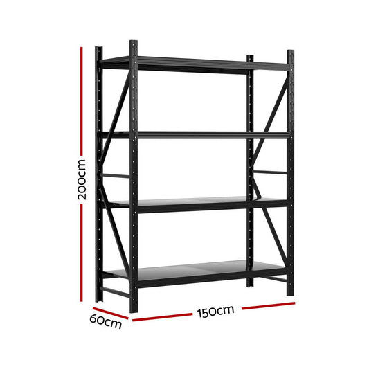 Heavy - Duty 4 - Tier Storage Rack 2Mx1.5M Garage Shelving Warehouse Rack Industrial Shelving Black - Direct On Sale