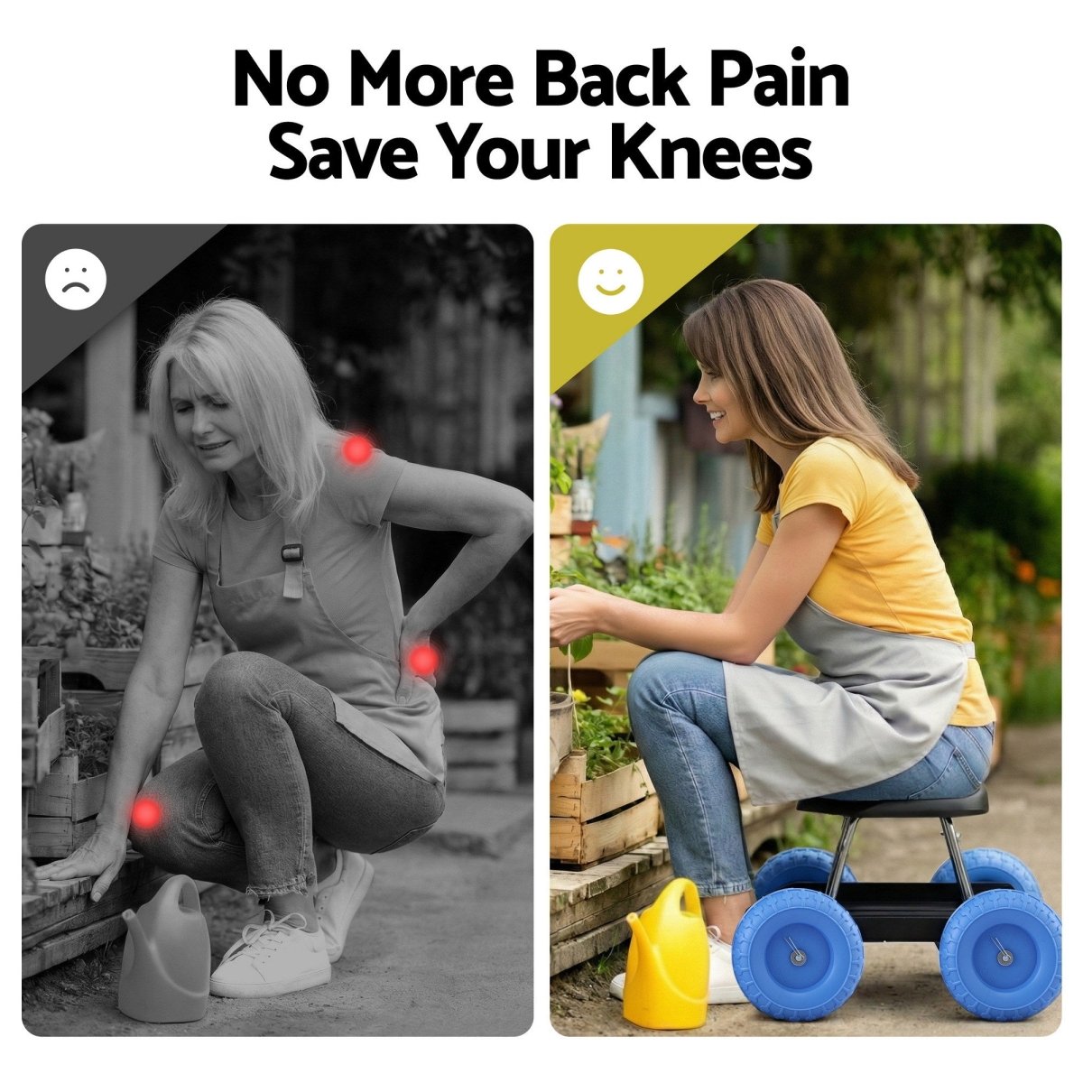 Heavy Duty Rolling Garden Seat - Work Stool with Tool Storage Tray, 200kg - Direct On Sale