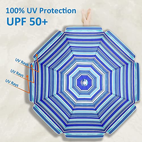 Heavy Duty Windproof Summer Beach Umbrella 2.3m UPF 50+ with Sand Anchor - Direct On Sale