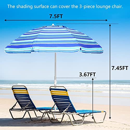 Heavy Duty Windproof Summer Beach Umbrella 2.3m UPF 50+ with Sand Anchor - Direct On Sale