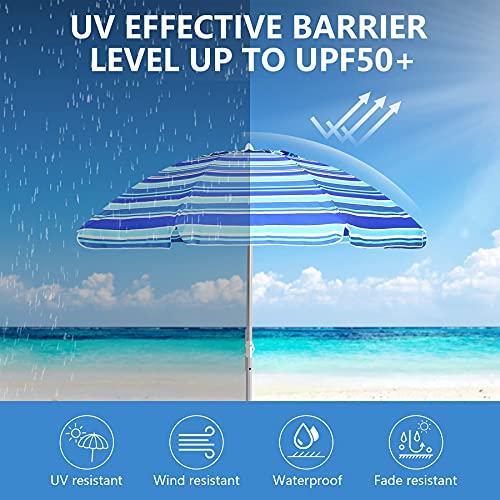 Heavy Duty Windproof Summer Beach Umbrella 2.3m UPF 50+ with Sand Anchor - Direct On Sale