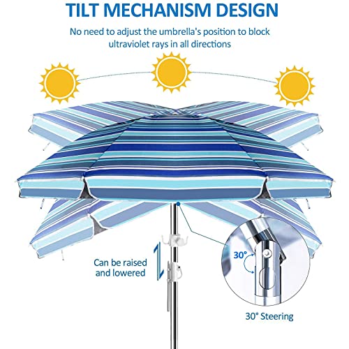 Heavy Duty Windproof Summer Beach Umbrella 2.3m UPF 50+ with Sand Anchor - Direct On Sale