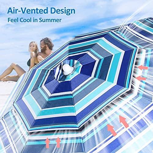 Heavy Duty Windproof Summer Beach Umbrella 2.3m UPF 50+ with Sand Anchor - Direct On Sale