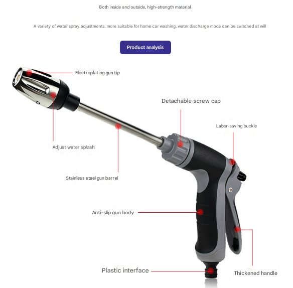 High Pressure Long Wand Water Spray Gun – Adjustable Jet Nozzle for Car Wash, Garden & Outdoor Cleaning - Direct On Sale