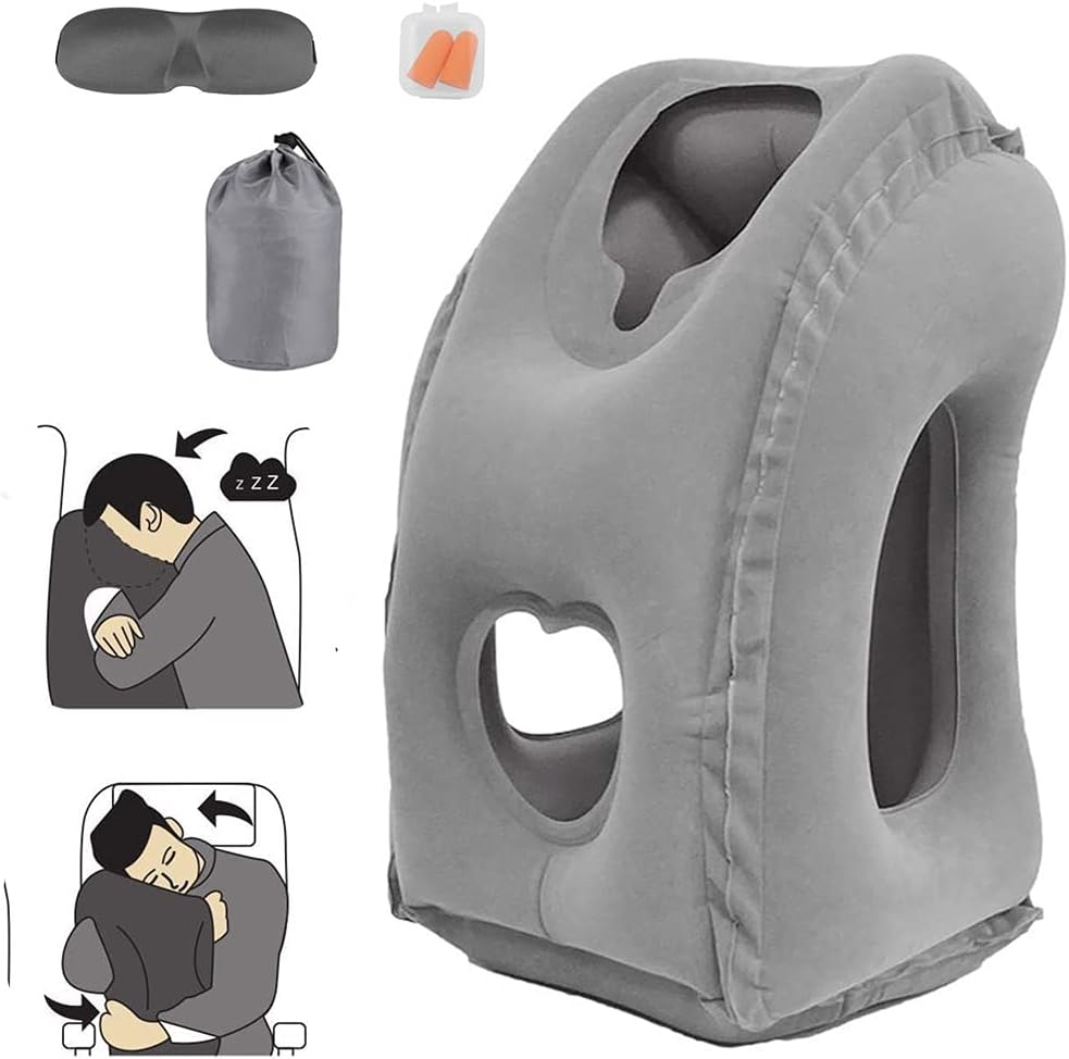 Inflatable Air Cushion Travel Pillow for Airplane Office Nap Rest Neck Head Chin - Direct On Sale