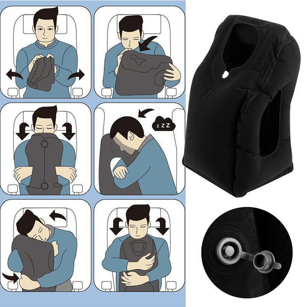 Inflatable Air Cushion Travel Pillow for Airplane Office Nap Rest Neck Head Chin - Direct On Sale