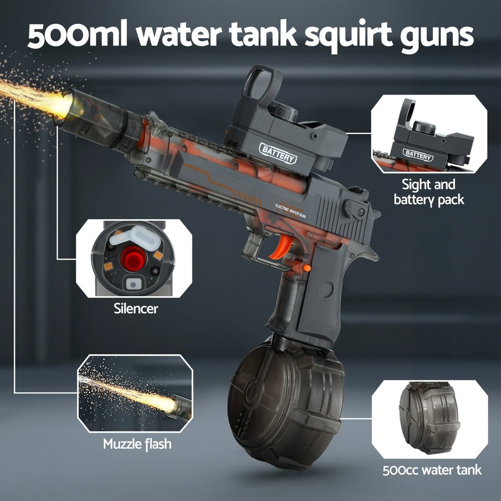 Kids Adult Electric Water Gun 500ml Water Tank Light Squirt Guns Toys Grey - Direct On Sale