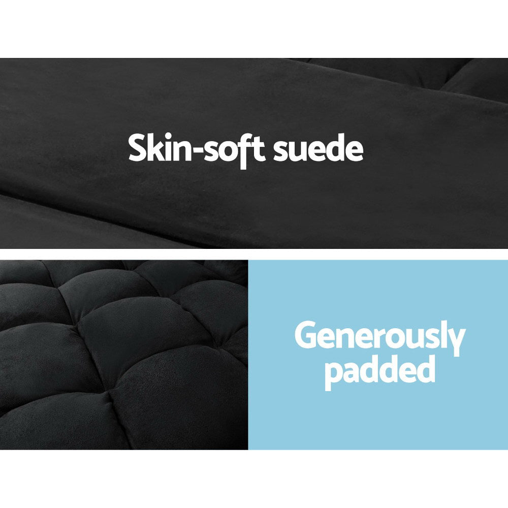 Lounge Sofa Bed 2 - seater Floor Folding Suede Charcoal - Direct On Sale