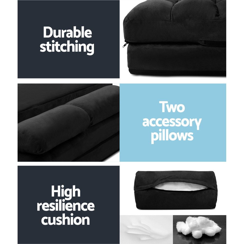 Lounge Sofa Bed 2 - seater Floor Folding Suede Charcoal - Direct On Sale