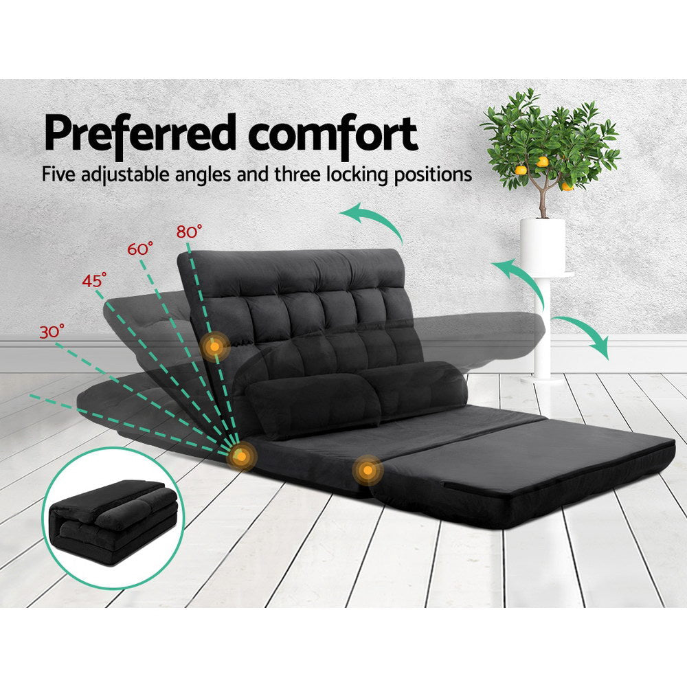 Lounge Sofa Bed 2 - seater Floor Folding Suede Charcoal - Direct On Sale