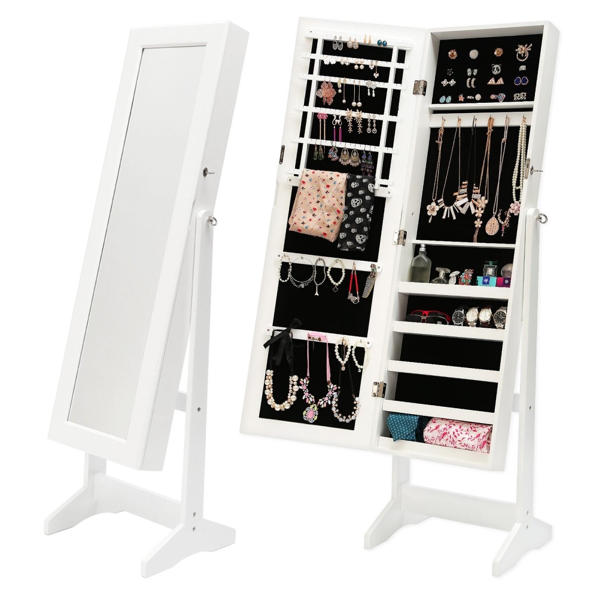 Mirror Jewellery Cabinet Storage Organiser 146cm WHITE - Direct On Sale