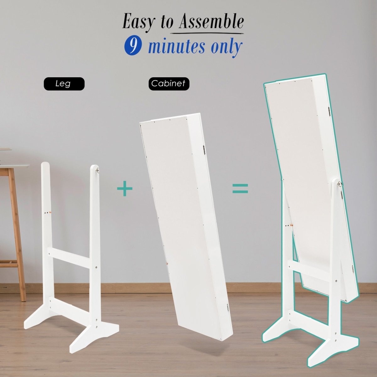 Mirror Jewellery Cabinet Storage Organiser 146cm WHITE - Direct On Sale
