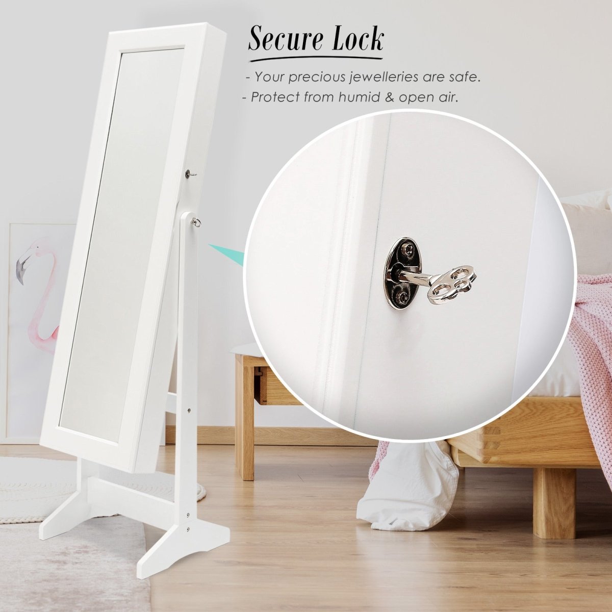 Mirror Jewellery Cabinet Storage Organiser 146cm WHITE - Direct On Sale