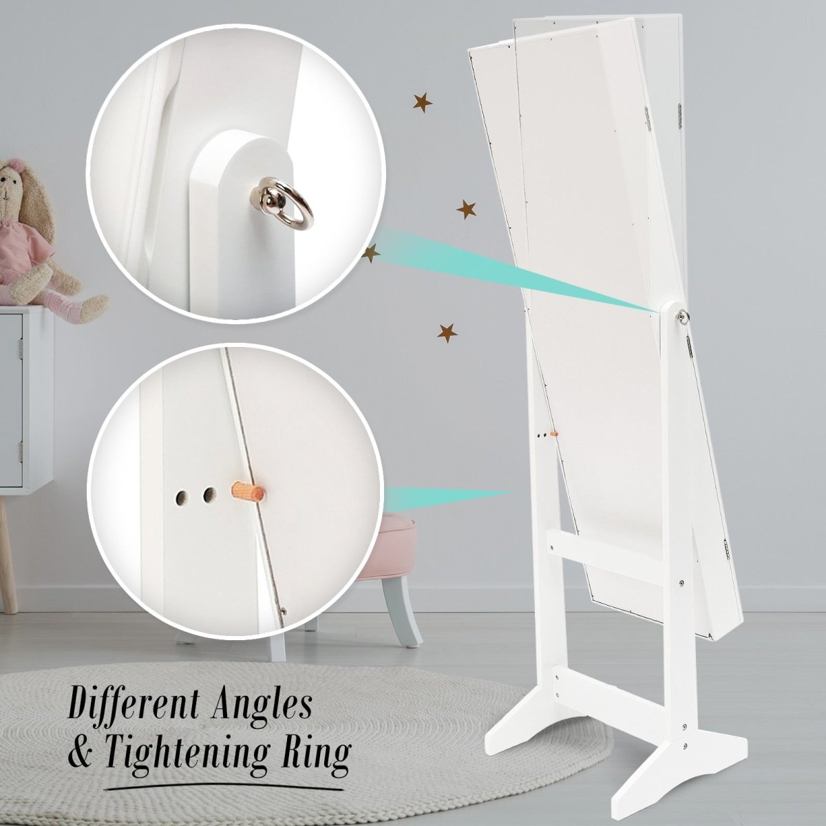Mirror Jewellery Cabinet Storage Organiser 146cm WHITE - Direct On Sale