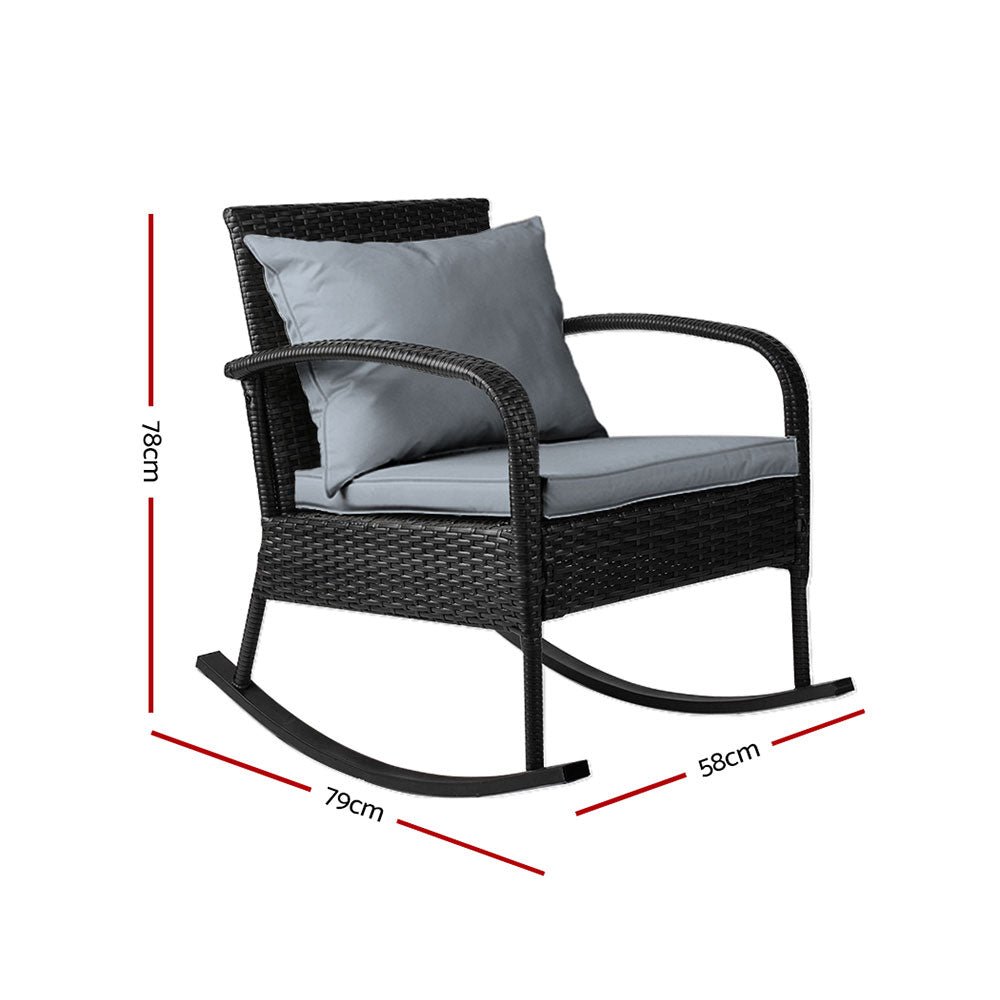 Outdoor Furniture Rocking Chair Wicker Garden Patio Lounge Setting Black - Direct On Sale
