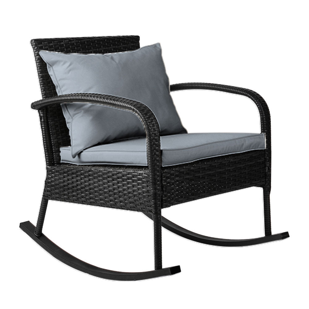 Outdoor Furniture Rocking Chair Wicker Garden Patio Lounge Setting Black - Direct On Sale