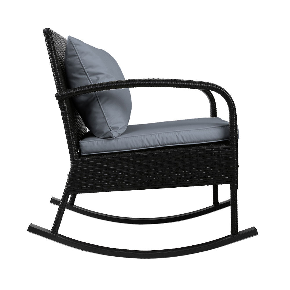 Outdoor Furniture Rocking Chair Wicker Garden Patio Lounge Setting Black - Direct On Sale