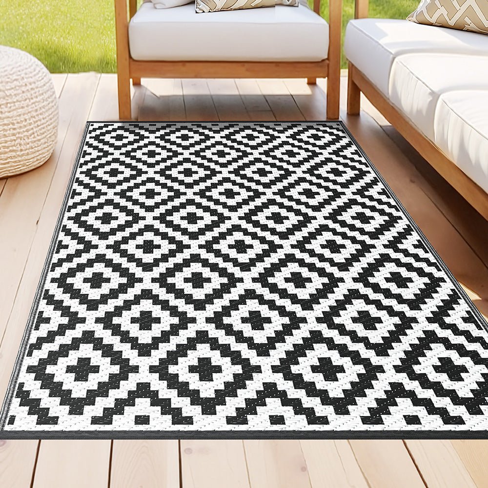 Outdoor Rugs 120x180cm Large Carpet Reversible Area Mat PP Dual - Sided Patio Rug Cross - Direct On Sale