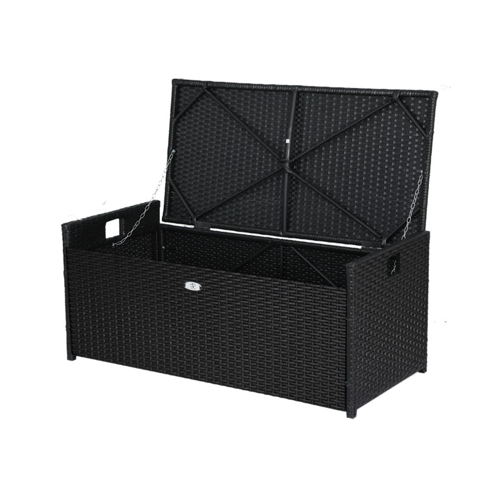 Outdoor Storage Bench Box Wicker Garden Sheds Tools Cushion Patio Furniture Black - Direct On Sale
