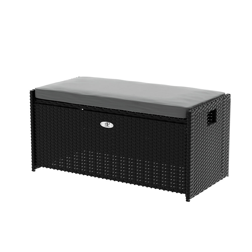 Outdoor Storage Bench Box Wicker Garden Sheds Tools Cushion Patio Furniture Black - Direct On Sale