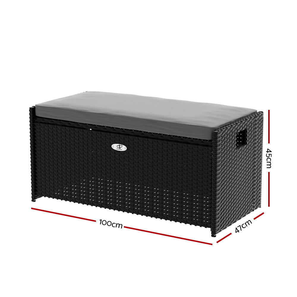 Outdoor Storage Bench Box Wicker Garden Sheds Tools Cushion Patio Furniture Black - Direct On Sale