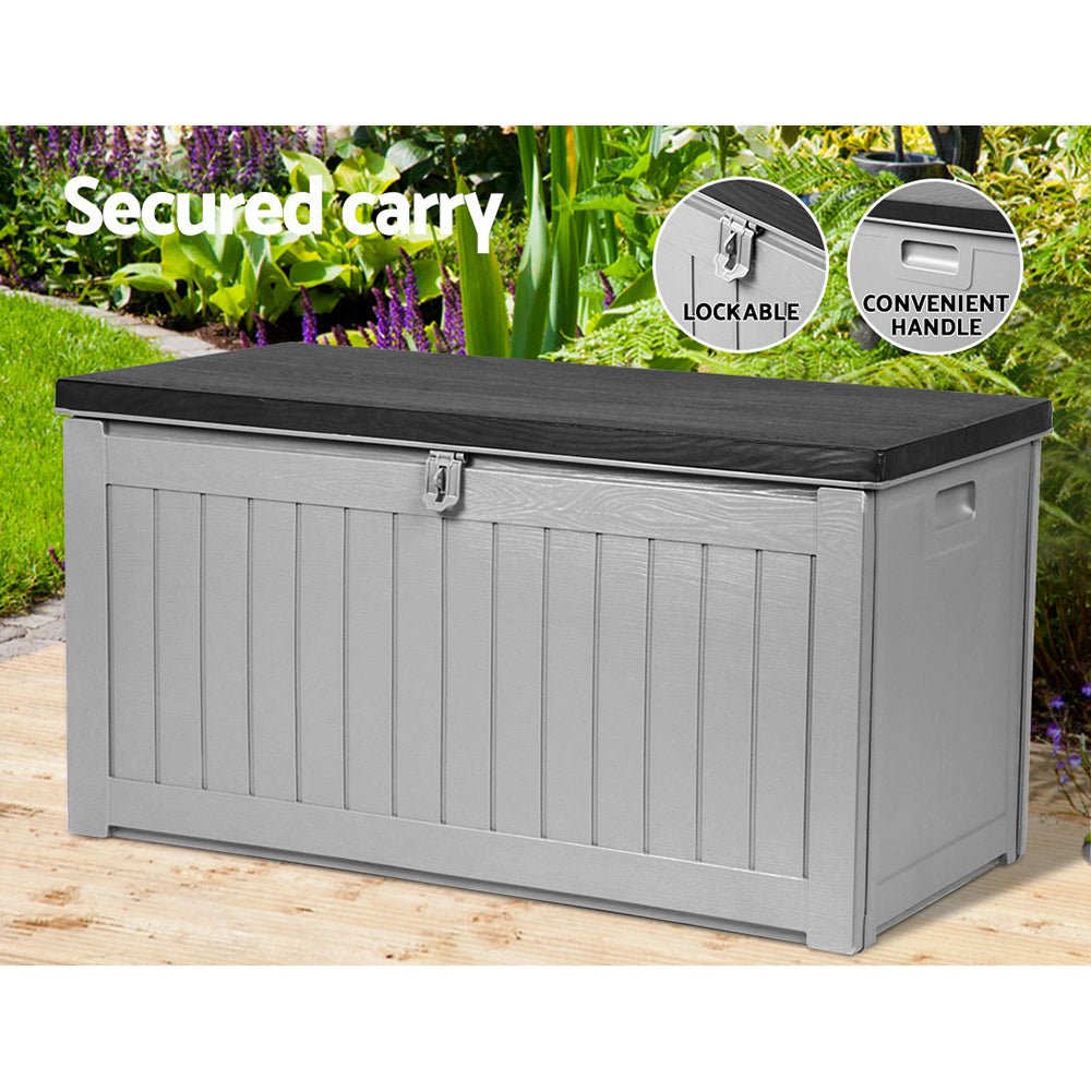 Outdoor Storage Box 190L Container Lockable Garden Bench Tool Shed Black - Direct On Sale