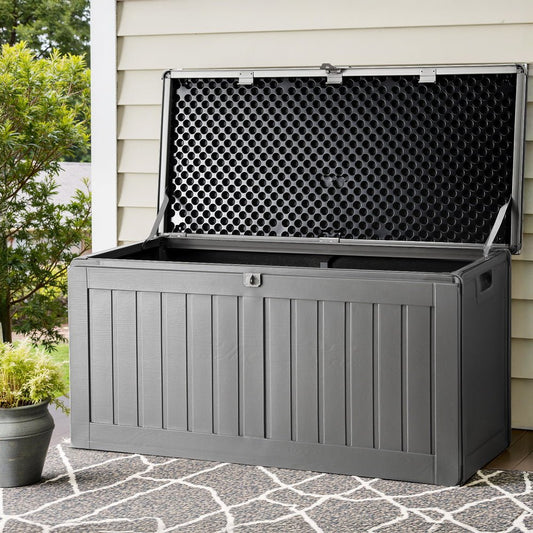 Outdoor Storage Box 190L Container Lockable Garden Bench Tool Shed Black - Direct On Sale