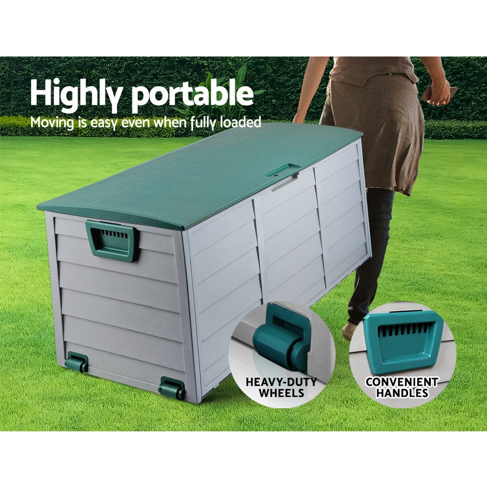 Outdoor Storage Box 290L Lockable Organiser Garden Deck Shed Tool Green - Direct On Sale