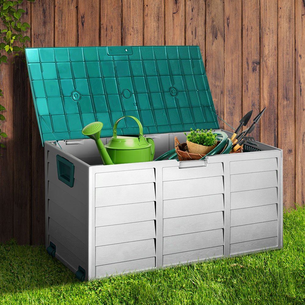 Outdoor Storage Box 290L Lockable Organiser Garden Deck Shed Tool Green - Direct On Sale