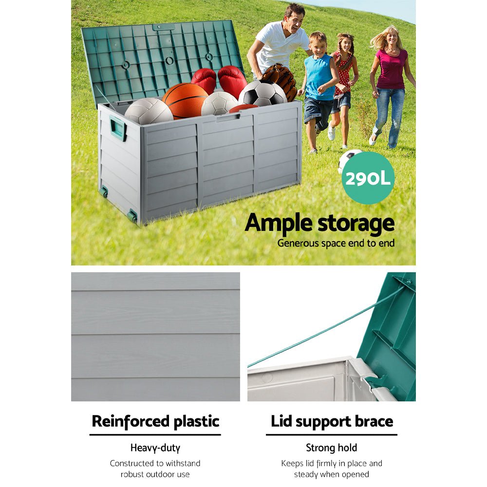 Outdoor Storage Box 290L Lockable Organiser Garden Deck Shed Tool Green - Direct On Sale