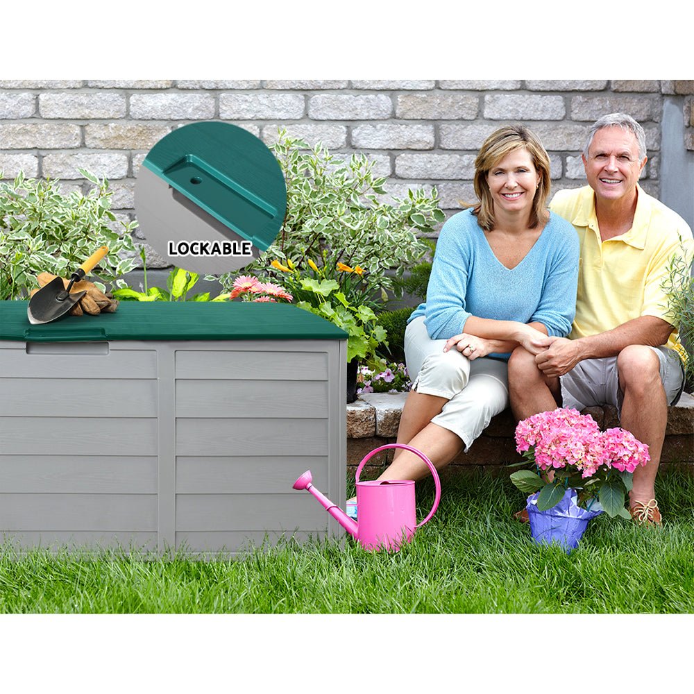 Outdoor Storage Box 290L Lockable Organiser Garden Deck Shed Tool Green - Direct On Sale