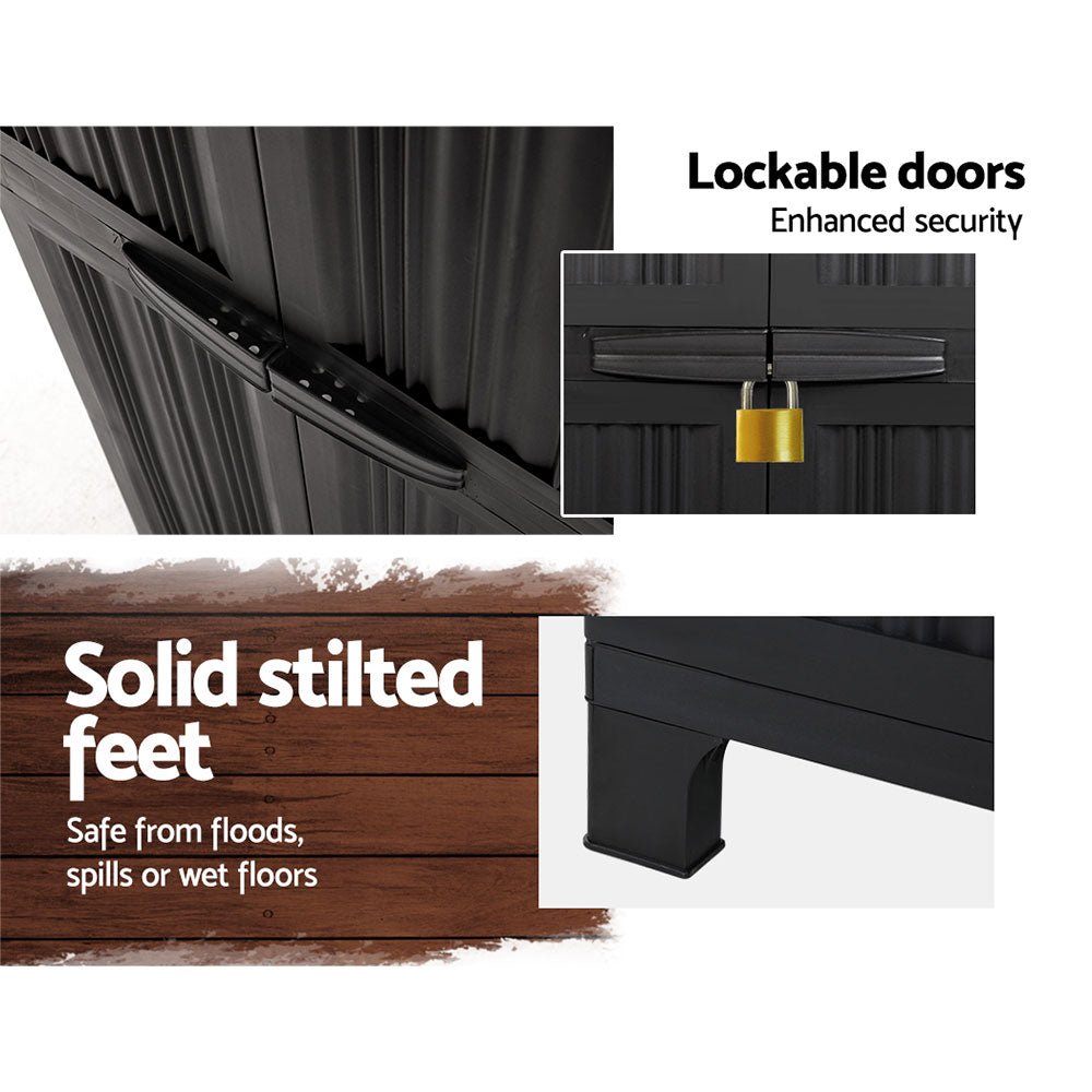 Outdoor Storage Cabinet Box 173cm Lockable Cupboard Sheds Garage Adjustable Black - Direct On Sale