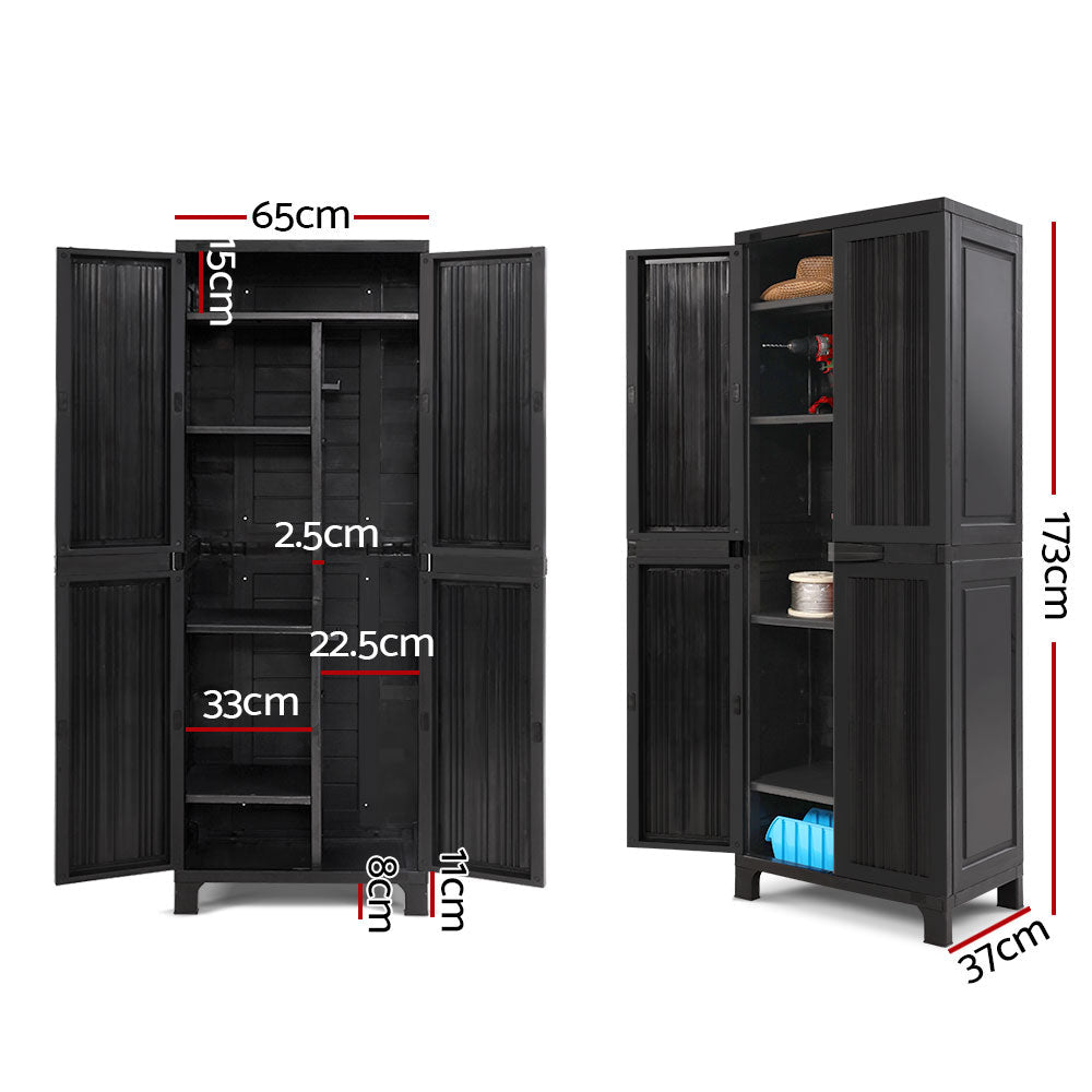 Outdoor Storage Cabinet Box 173cm Lockable Cupboard Sheds Garage Adjustable Black - Direct On Sale