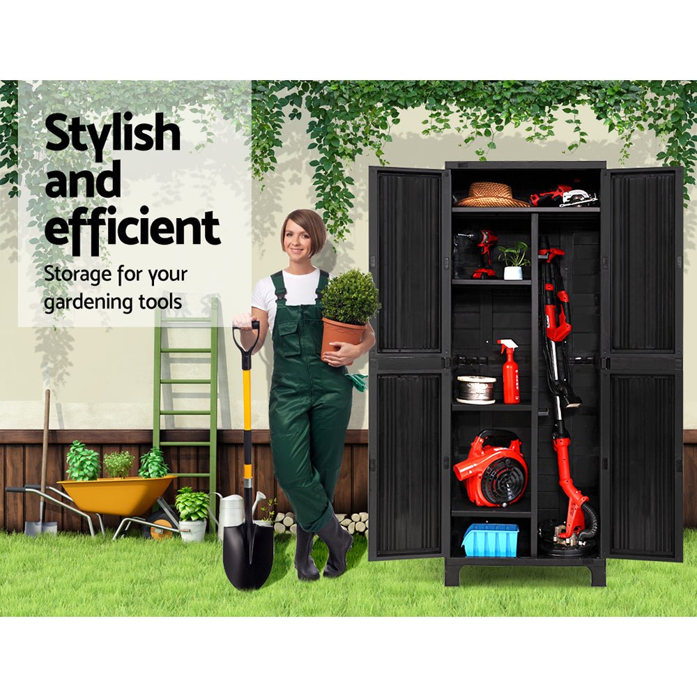 Outdoor Storage Cabinet Box 173cm Lockable Cupboard Sheds Garage Adjustable Black - Direct On Sale