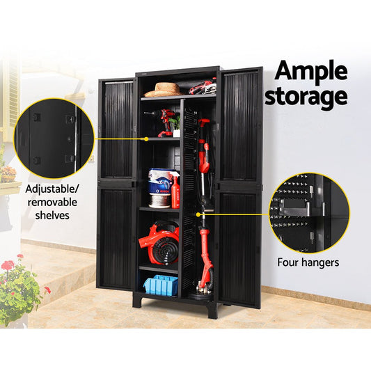 Outdoor Storage Cabinet Box 173cm Lockable Cupboard Sheds Garage Adjustable Black - Direct On Sale