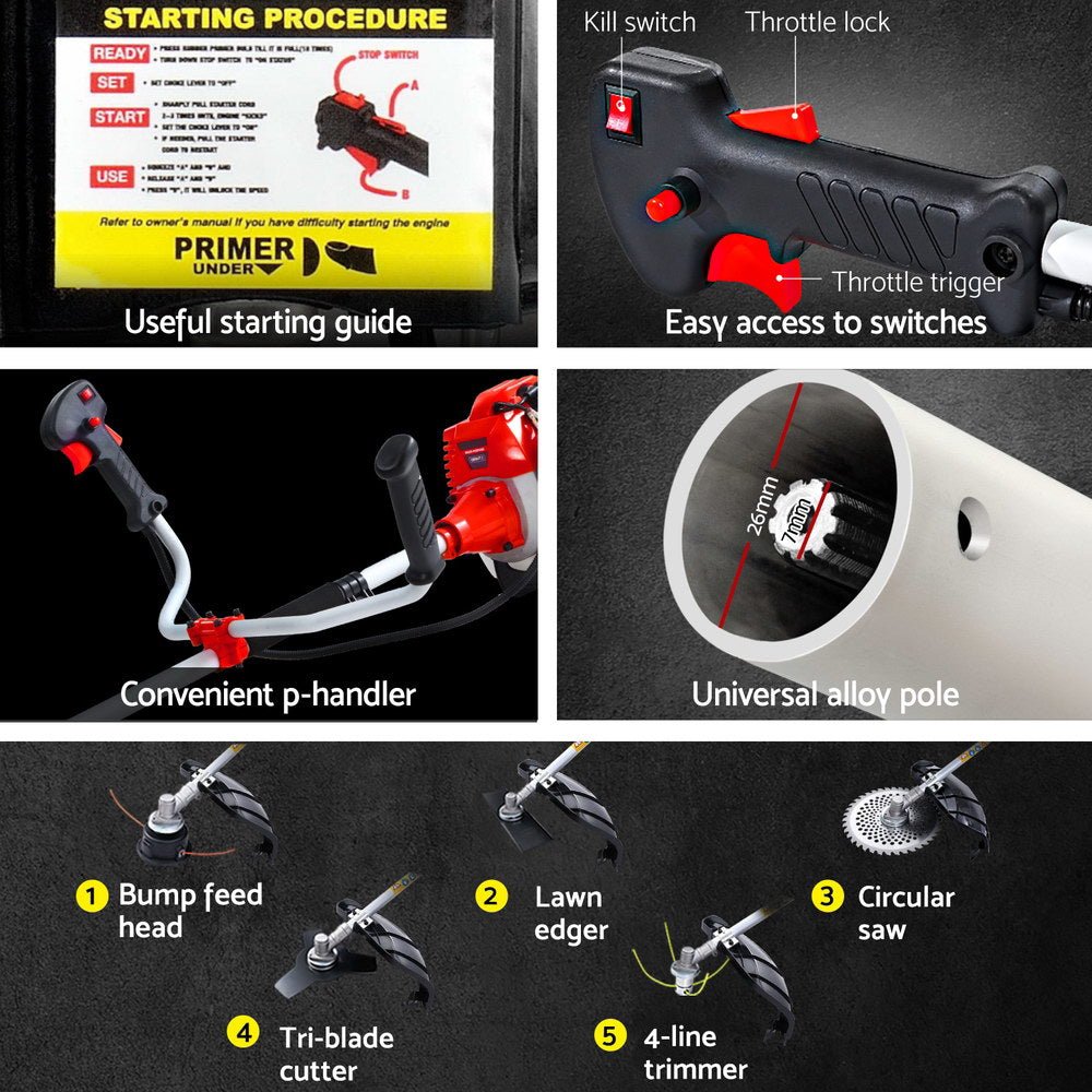 Pole Chainsaw 5 in 1 Petrol Circular Saw Hedge Trimmer Cutter Whipper Snipper - Direct On Sale