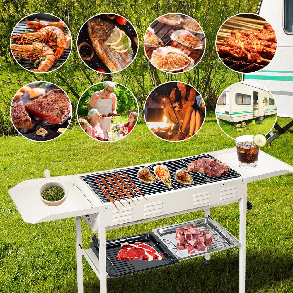 Portable Large Barbecue Charcoal Grill Stove Foldable Kebab Stainless Steel BBQ Grill With 2 Grill Nets 2 Enamel Baking Pans And Tong Outdoor Camping Patio - Direct On Sale
