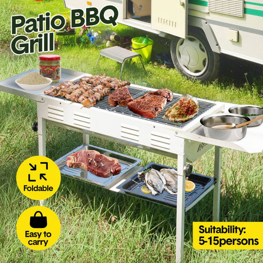 Portable Large Barbecue Charcoal Grill Stove Foldable Kebab Stainless Steel BBQ Grill With 2 Grill Nets 2 Enamel Baking Pans And Tong Outdoor Camping Patio - Direct On Sale