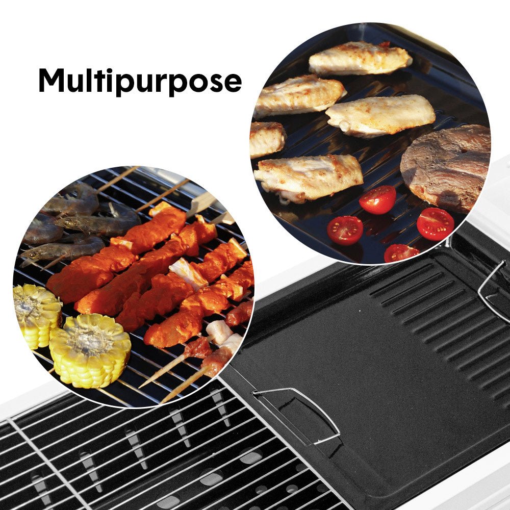 Portable Large Barbecue Charcoal Grill Stove Foldable Kebab Stainless Steel BBQ Grill With 2 Grill Nets 2 Enamel Baking Pans And Tong Outdoor Camping Patio - Direct On Sale