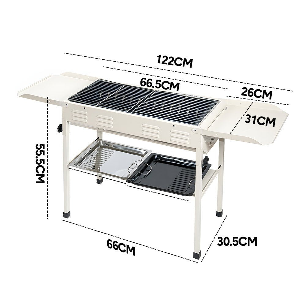 Portable Large Barbecue Charcoal Grill Stove Foldable Kebab Stainless Steel BBQ Grill With 2 Grill Nets 2 Enamel Baking Pans And Tong Outdoor Camping Patio - Direct On Sale