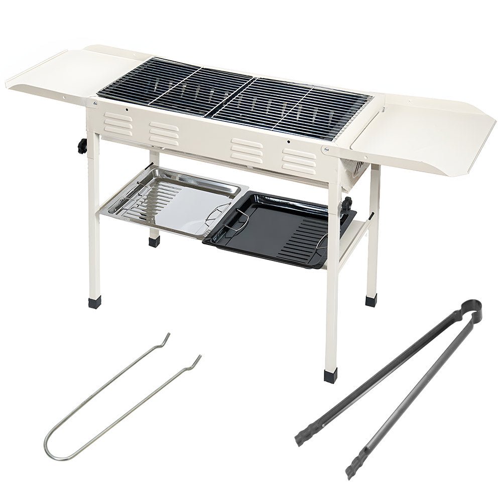 Portable Large Barbecue Charcoal Grill Stove Foldable Kebab Stainless Steel BBQ Grill With 2 Grill Nets 2 Enamel Baking Pans And Tong Outdoor Camping Patio - Direct On Sale