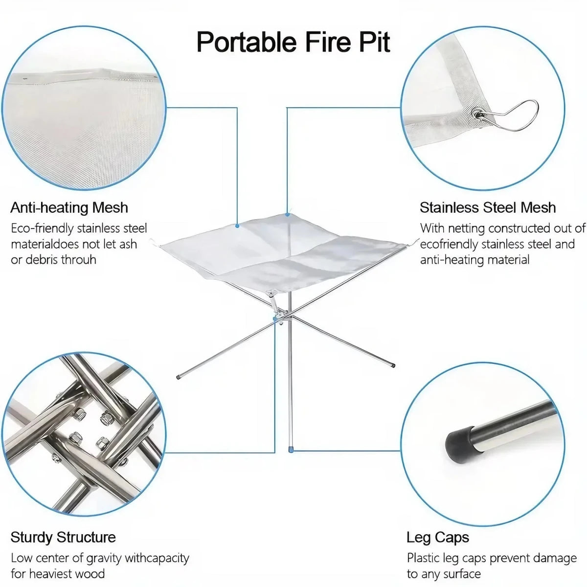 Portable Stainless Steel Firepit - Foldable Fireplace - Direct On Sale