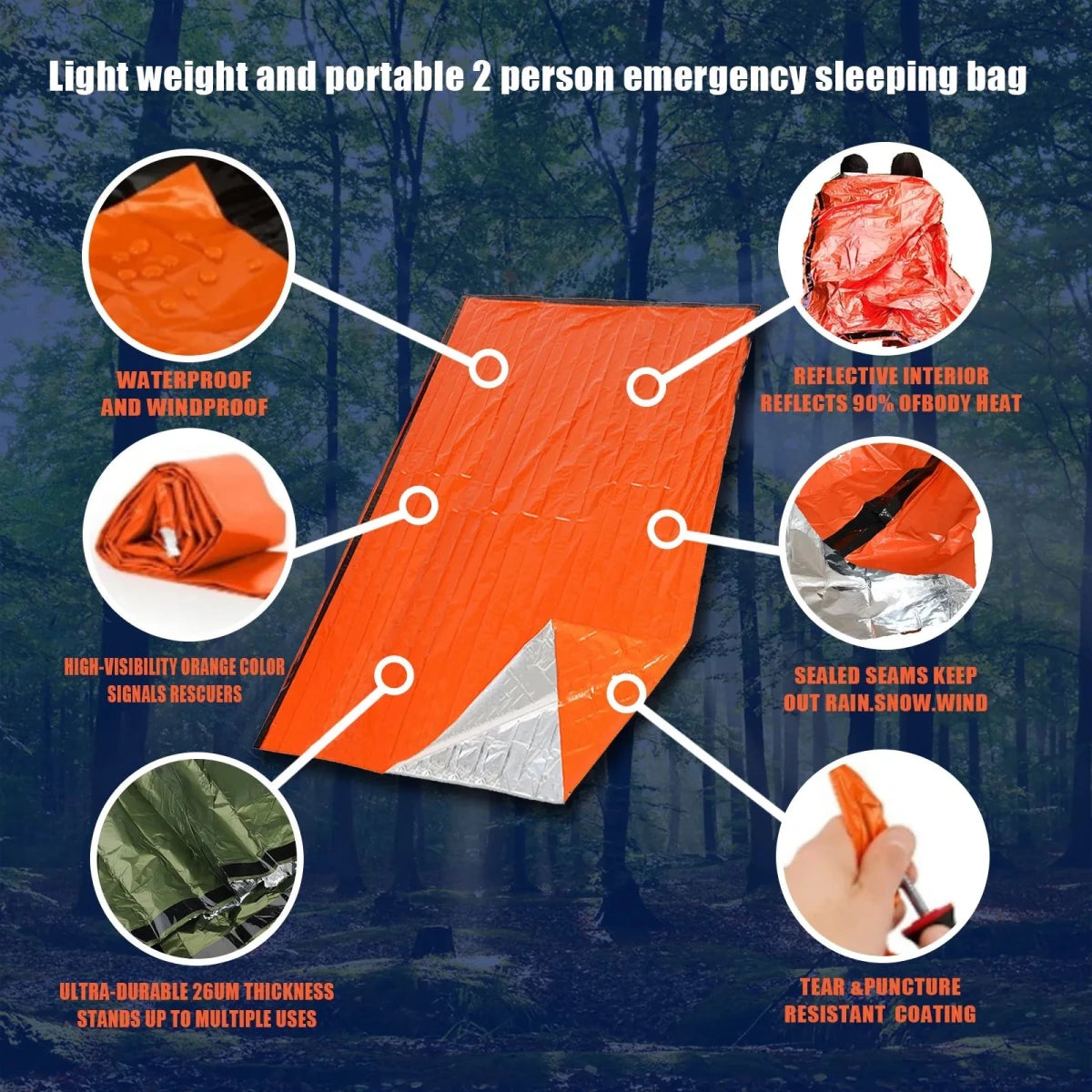 Portable Waterproof Emergency Survival Sleeping Bag - Mylar Thermal Sack for Outdoor Adventures - Direct On Sale