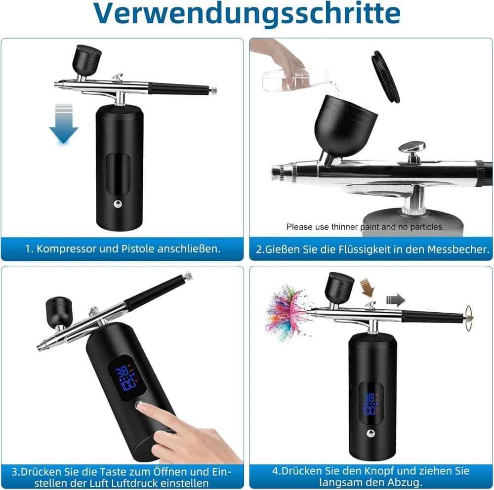Rechargeable Portable Cordless Electric Airbrush Set with LED Display - Direct On Sale