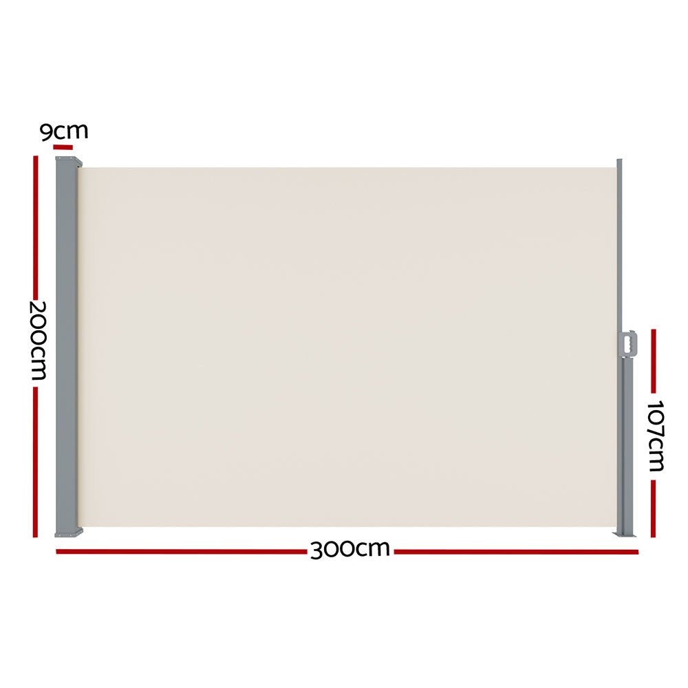 Retractable Side Awnings for Baclony,Terrace or Patio Sun Shade Outdoor,Privacy Screen 2X3M Cream - Direct On Sale
