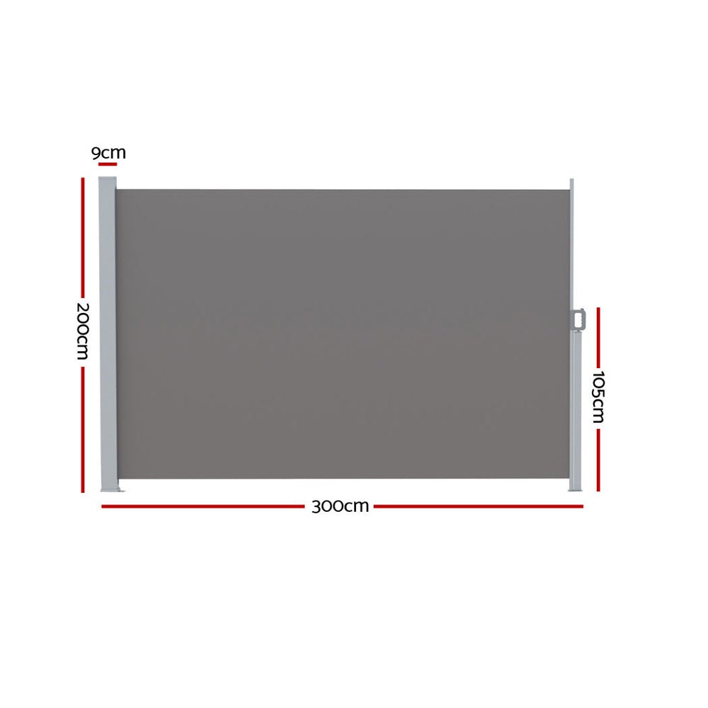 Retractable Side Awnings for Baclony,Terrace or Patio Sun Shade Outdoor,Privacy Screen 2X3M Grey - Direct On Sale